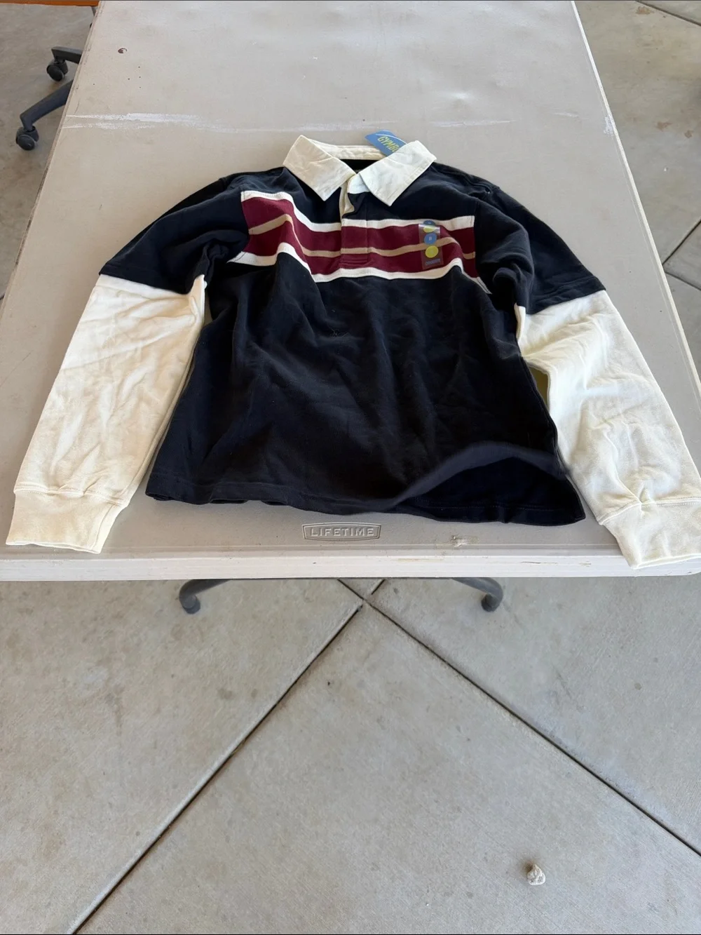 NWT Gymboree Black Rugby-Style Sweatshirt with Cream Sleeves and Maroon Stripes